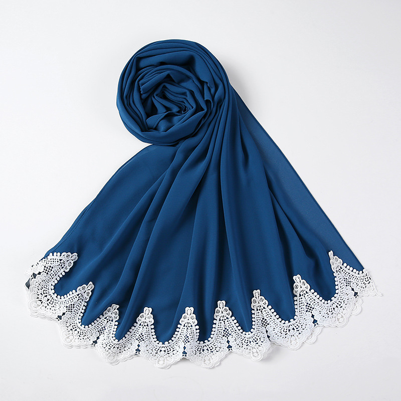 New Pearl Chiffon Scarf Malaysia Fashion Stitching Lace Scarf - Image 6