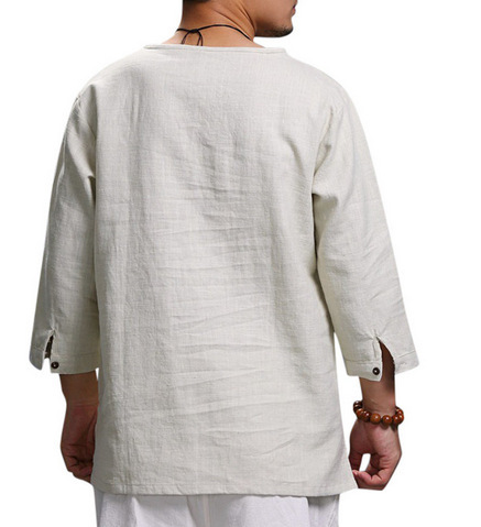 European And American Pullover Cotton And Linen Men's Shirt - Image 3