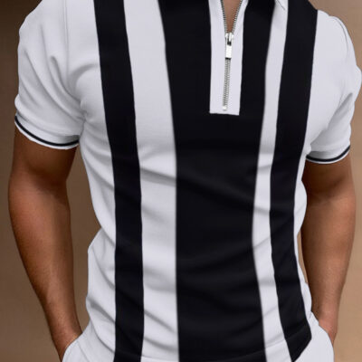 Trendy Men's Short Sleeve Polo Shirt Casual Zipper Lapel Top
