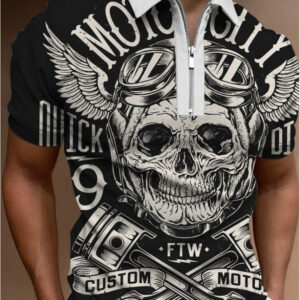 Men's Short Sleeve Polo Shirt Casual Zipper Lapel Top