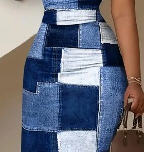 Short Sleeve Elegant Patchwork Print V Neck Dress For Spring & Summer, Women's Clothing