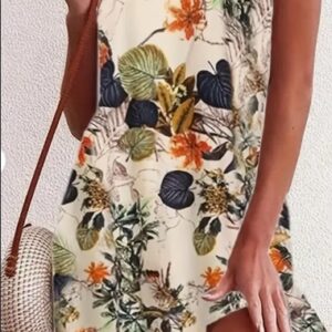 Summer Vintage Floral Print Spaghetti Suspender Dress For Women, Shoulder-Baring