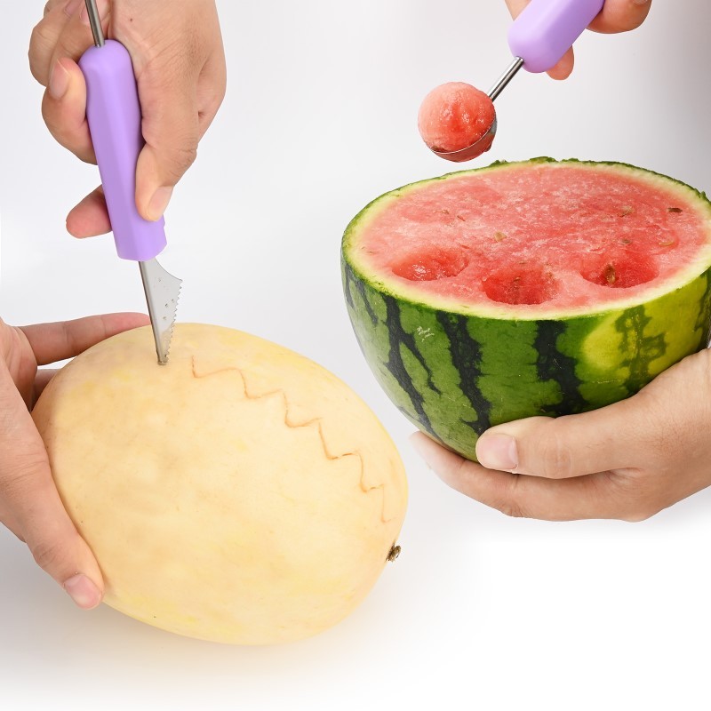 3-in-1 Fruit Digger Fruit Carving Knife Set Cutter Fruit Platter Separator Kitchen Gadgets Watermelon Ice Cream Baller Scoop - Image 8