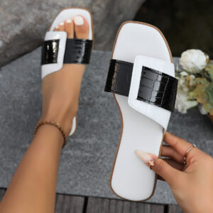 Flat Heel Square Toe Slippers Women's Beach