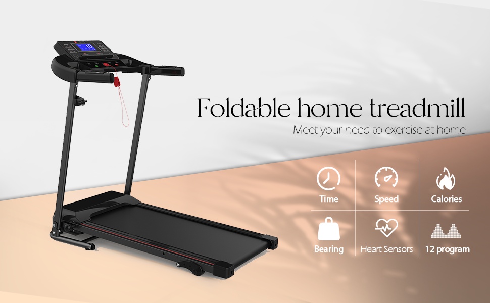 With Tilt Electric Treadmill, Foldable Treadmill Exercise Walking Machine, Suitable For Apartment Home Office Jogging Compact Folding Treadmill, Walking Pad, Easy Assembly, 12 Preset Programs, 2 Wheel - Image 2
