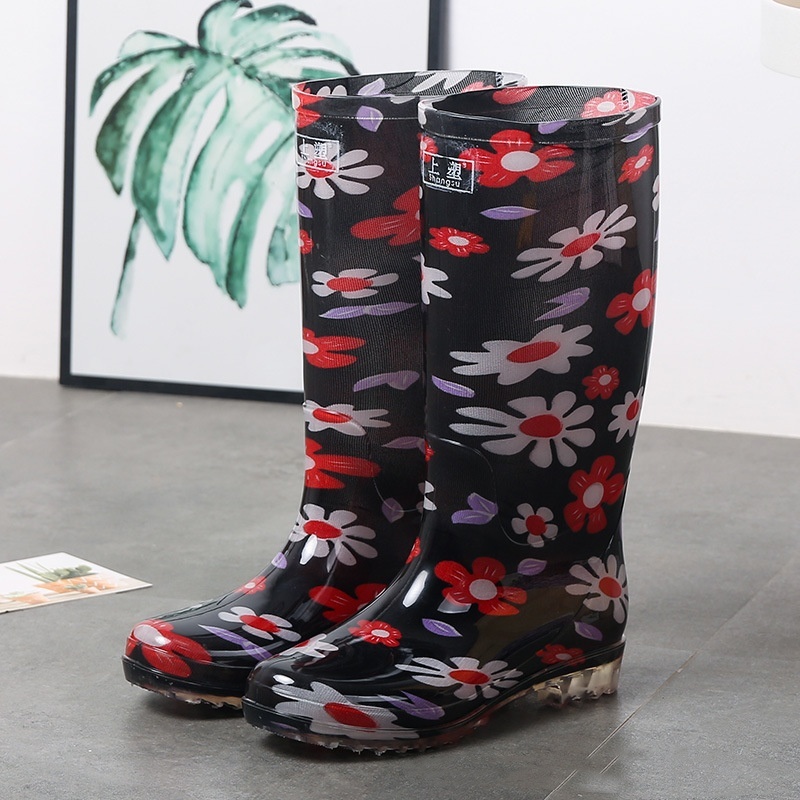 Women's Floral Knee-high Rain Boots Long Non-slip Wear-resistant Rain Boots - Image 4