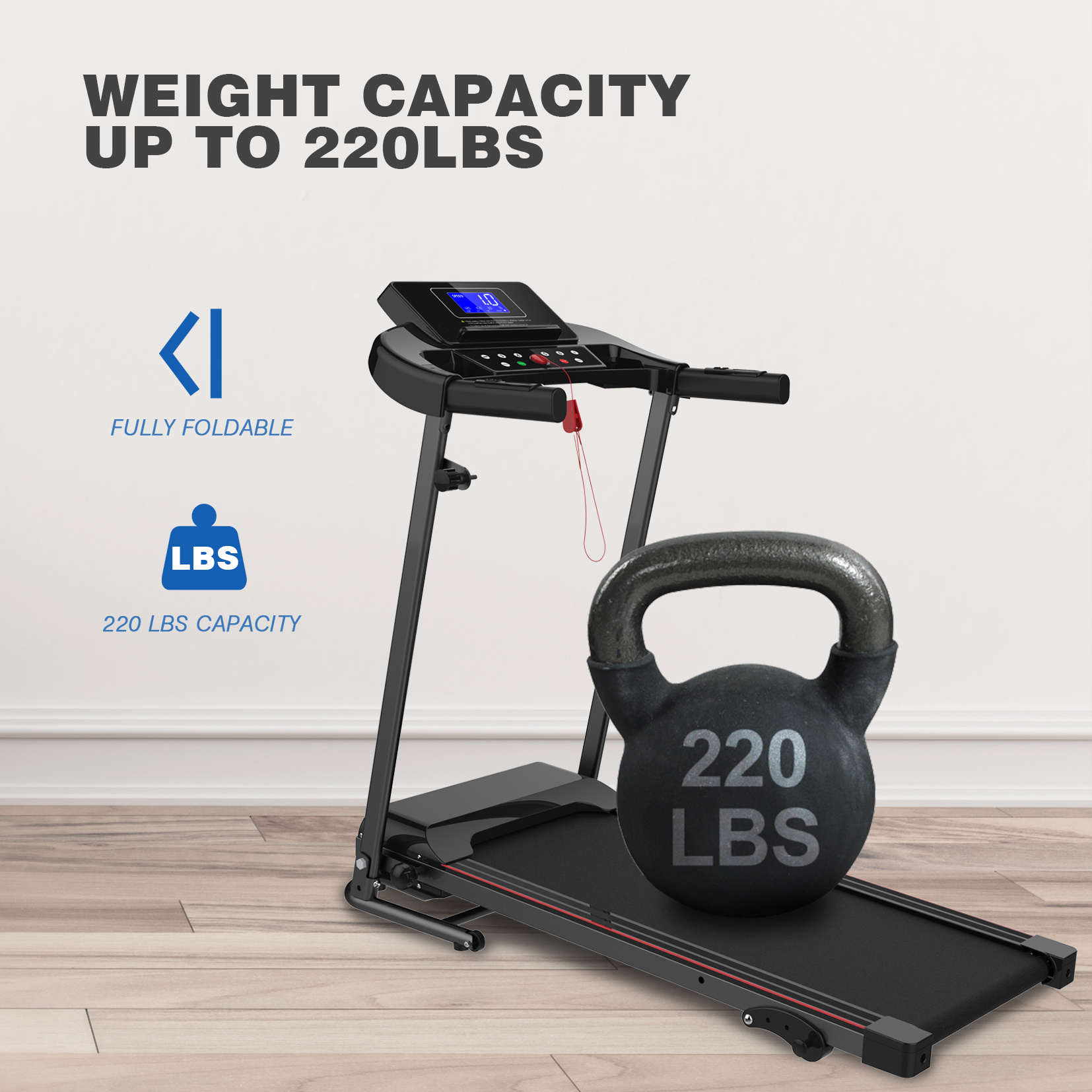 With Tilt Electric Treadmill, Foldable Treadmill Exercise Walking Machine, Suitable For Apartment Home Office Jogging Compact Folding Treadmill, Walking Pad, Easy Assembly, 12 Preset Programs, 2 Wheel - Image 8