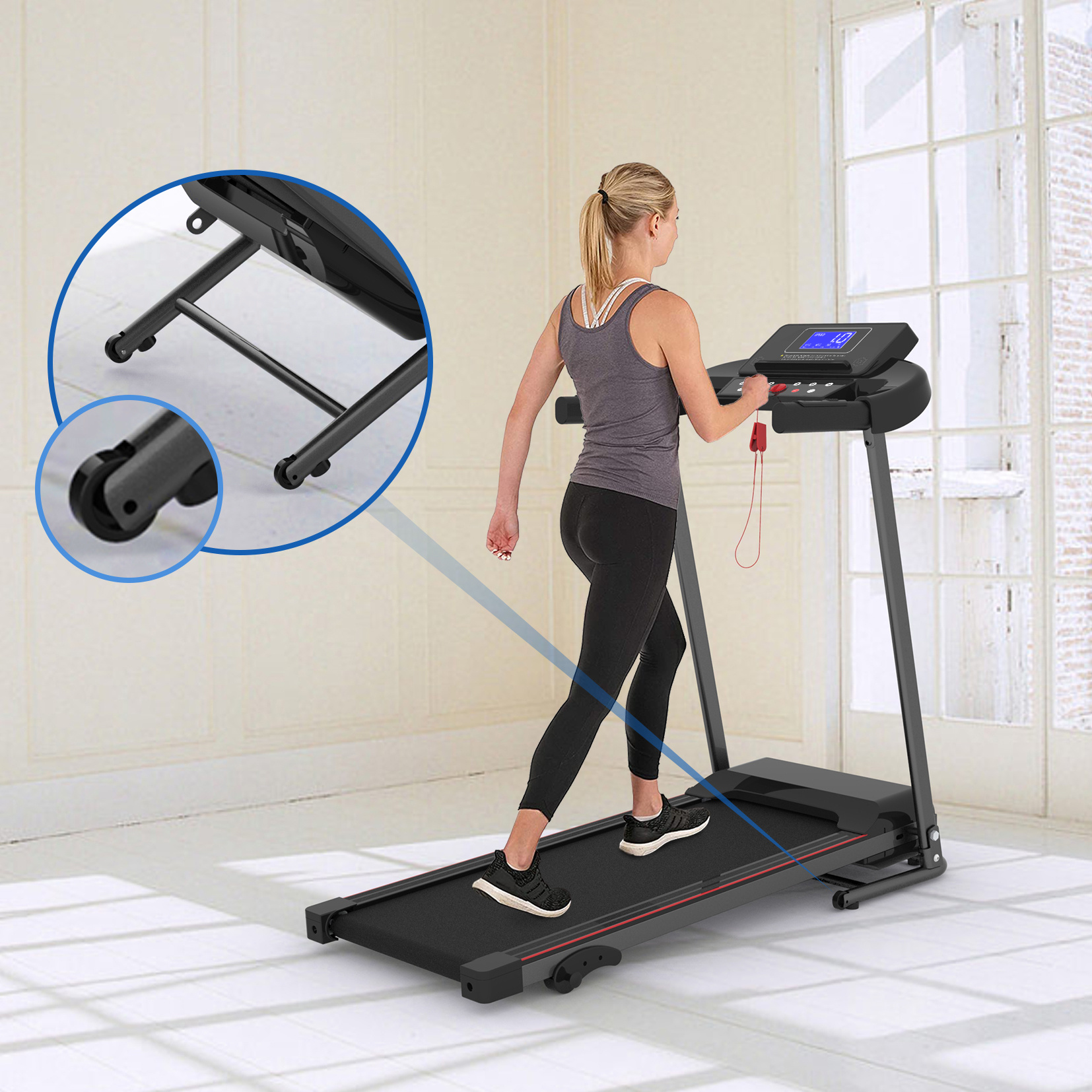 With Tilt Electric Treadmill, Foldable Treadmill Exercise Walking Machine, Suitable For Apartment Home Office Jogging Compact Folding Treadmill, Walking Pad, Easy Assembly, 12 Preset Programs, 2 Wheel - Image 4