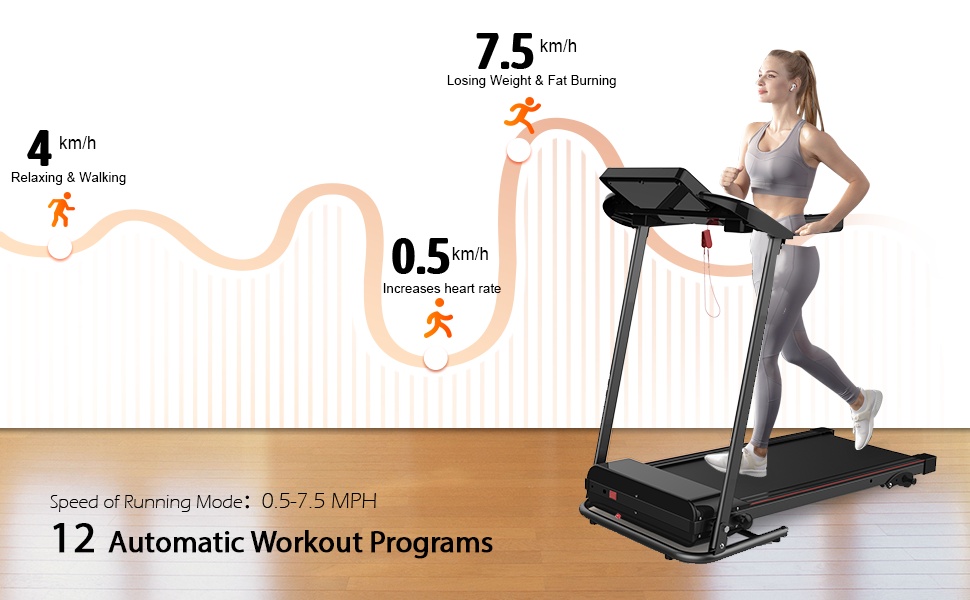 With Tilt Electric Treadmill, Foldable Treadmill Exercise Walking Machine, Suitable For Apartment Home Office Jogging Compact Folding Treadmill, Walking Pad, Easy Assembly, 12 Preset Programs, 2 Wheel - Image 9