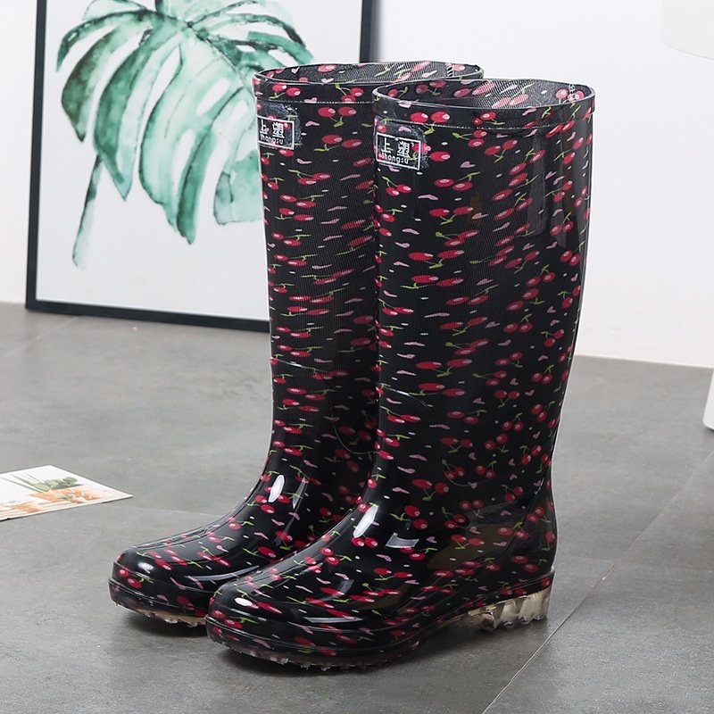 Women's Floral Knee-high Rain Boots Long Non-slip Wear-resistant Rain Boots - Image 8