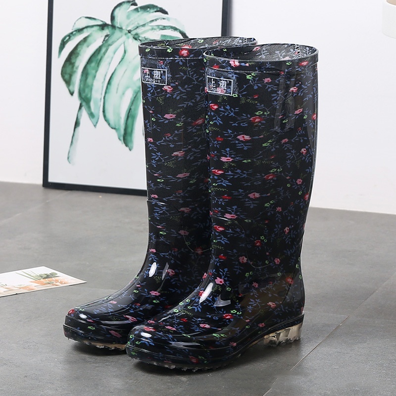 Women's Floral Knee-high Rain Boots Long Non-slip Wear-resistant Rain Boots - Image 7