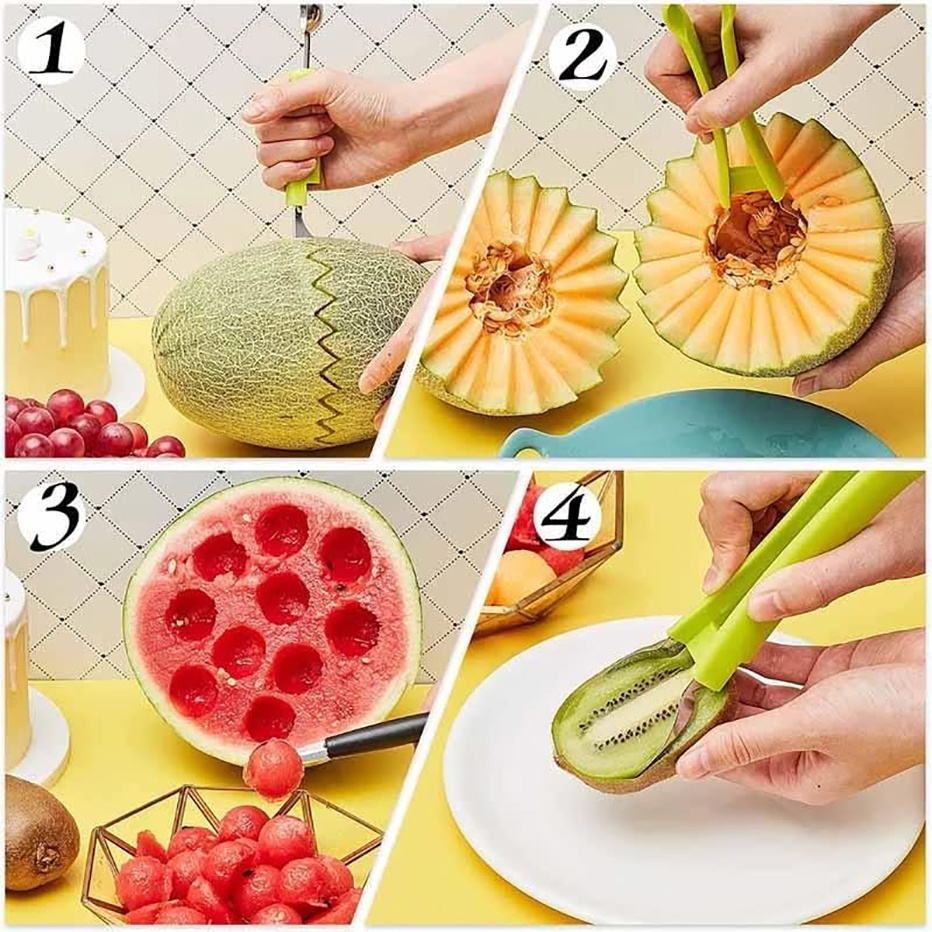3-in-1 Fruit Digger Fruit Carving Knife Set Cutter Fruit Platter Separator Kitchen Gadgets Watermelon Ice Cream Baller Scoop - Image 3