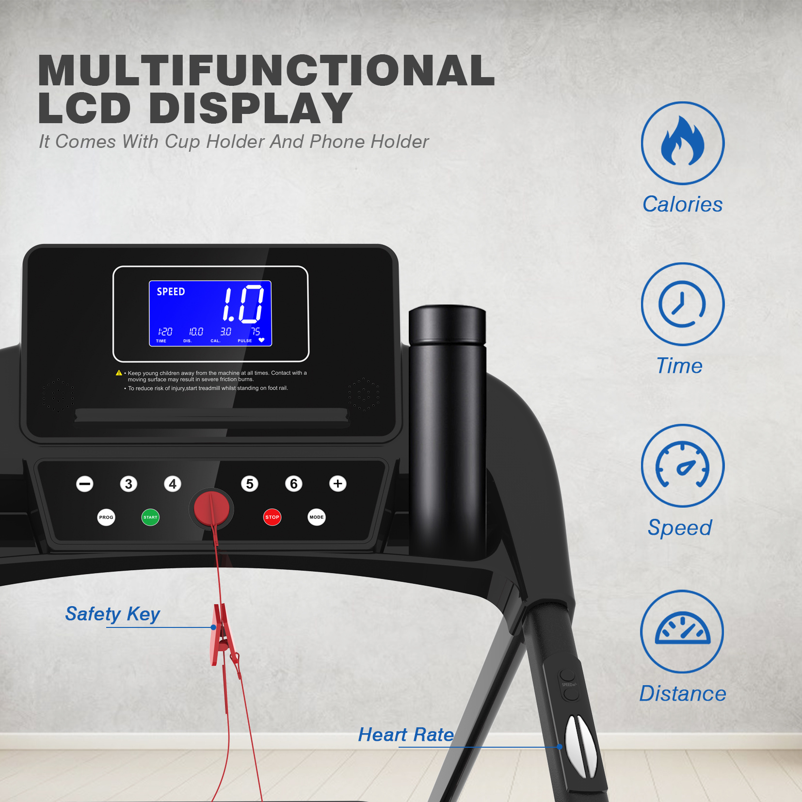 With Tilt Electric Treadmill, Foldable Treadmill Exercise Walking Machine, Suitable For Apartment Home Office Jogging Compact Folding Treadmill, Walking Pad, Easy Assembly, 12 Preset Programs, 2 Wheel - Image 5