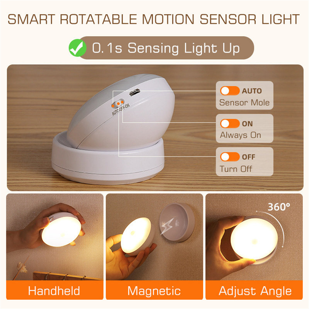 Motion Sensor LED Night Light USB Rechargeable Wall Lamp For Kitchen Cabinet Wardrobe Staircase Room Wireless LED Closet Light - Image 4