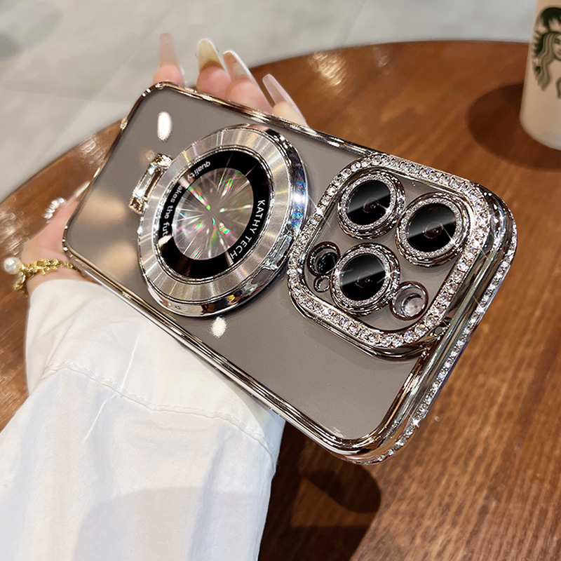 New Magnetic Bracket Rhinestone Frame Phone Case - Image 4