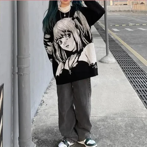 Winter Clothes Aesthetic Japanese Anime Sweater Women Gothic Hoodie Death Note Pullovers E Girl Misa Amane Kawaii Top Emo