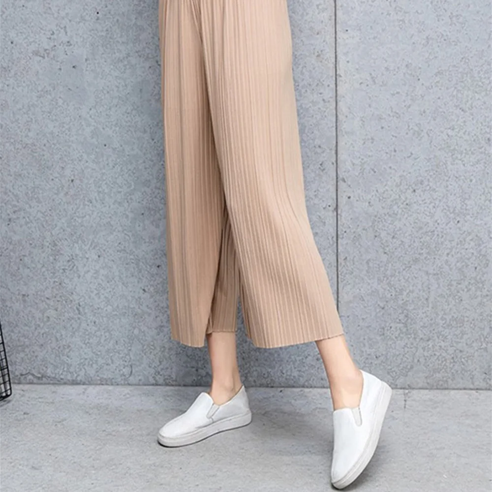 Female Fold Pleated Pants Summer Spring Black Casual Loose Elastic Waist High Pleated Wide Leg Women Chiffon Loose Pants - Image 6