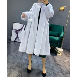 Women's Mink Fur Coat Women's Long Fur Coat With Stand Collar Women's Thick Warm Fur Jacket White Plus Size Outwear