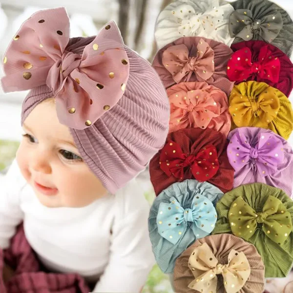 New Bow Baby Indian Caps Solid Color Soft Elastic Bowknot Newborn Boy Girl Turban Caps Headwear Kids Accessories Photo Props