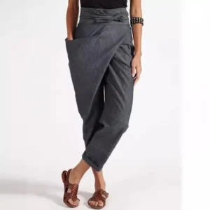 Irregular lace up cropped casual pants for women