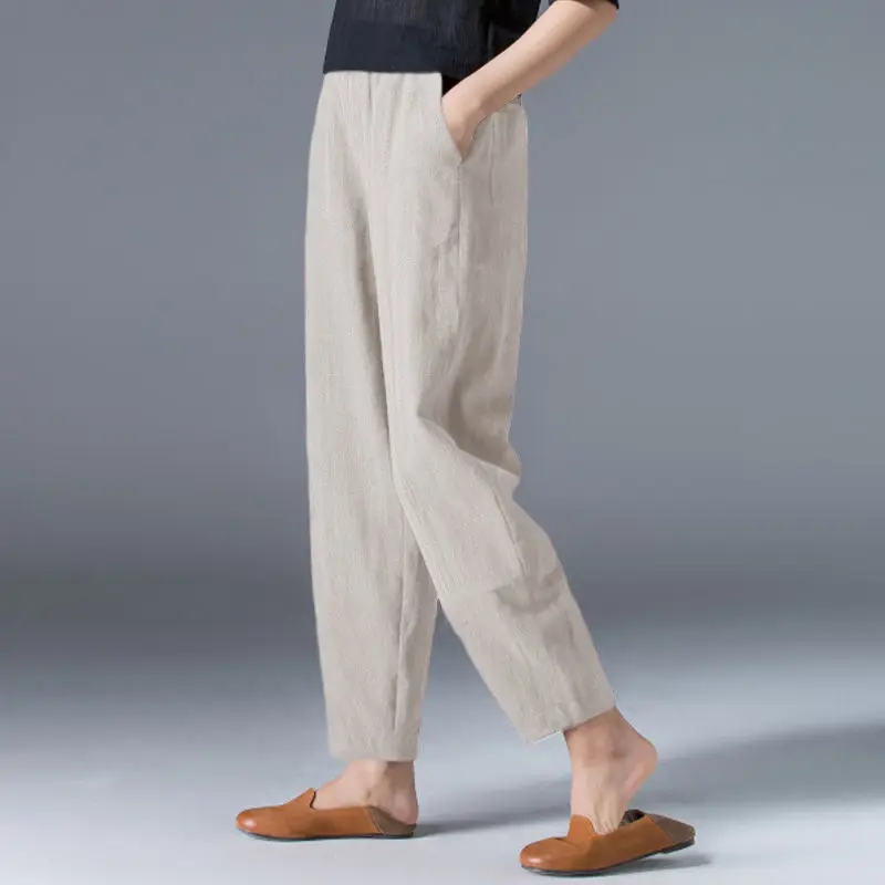 Cotton Wide Leg Pants Female Loose Oversized Solid Color Harem Summer Casual Elastic Waist Ankle-length Pants Women Clothing - Image 6
