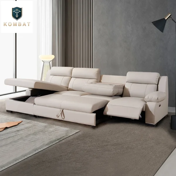 L-shaped living room sofa Leather electric recliner sofa Multi-functional sofa bed folding small furniture with storage space