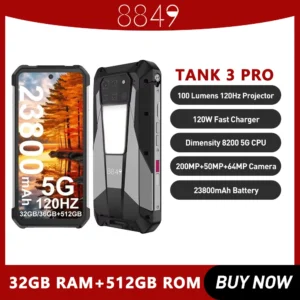 8849 Tank 3 Pro by Unihertz with 100 Lumens 120Hz Projector ,32GB/36GB RAM,512GB ROM,23800mAh 120W Fast Charger,5G,200MP Camera