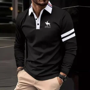Autumn men's business casual fashionable printed long sleeved polo shirt