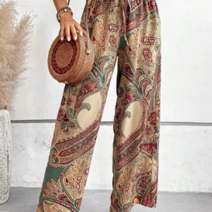 Fashion Vintage Print Wide-leg Pants Women Casual High-waisted Trouser 2024 Spring Summer Office Lady Clothes Streetwear
