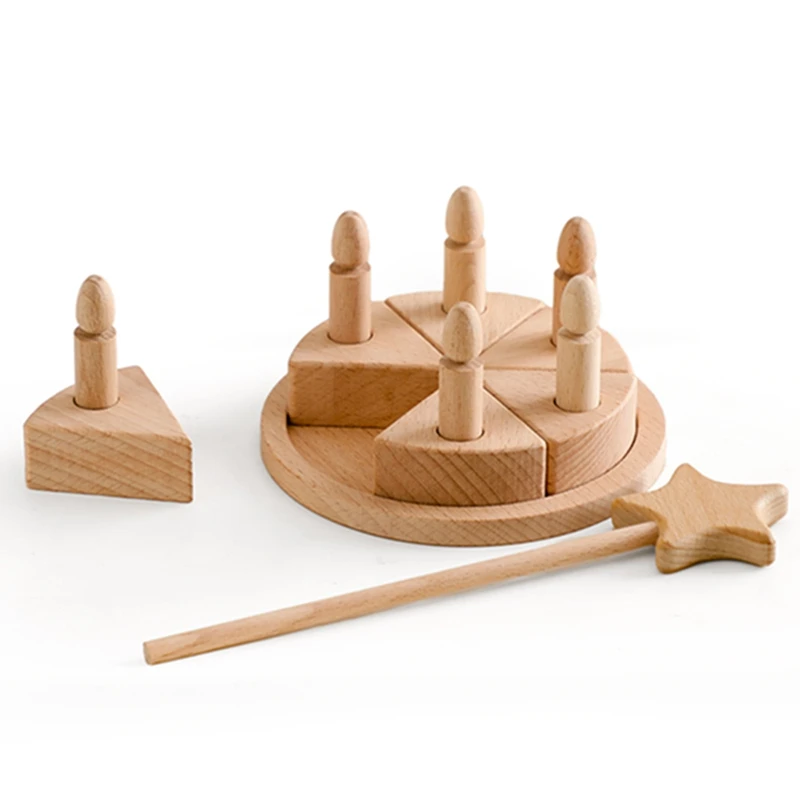 Baby Birthday Party Decorations Wooden Cartoon Cake Montessori Toys Photography Accessories For Newborns Wooden Toys Baby Gift