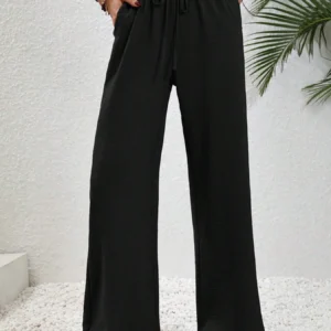 Women's Spring/Summer/Autumn New Solid Color Ice Silk Wide Leg Pants Loose Pants Casual Pants