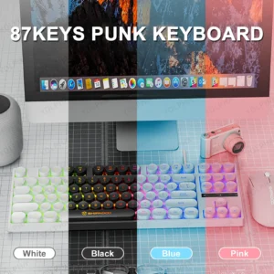 Computer Wired keyboards 87keys Punk Keycap Quiet Typing Backlit RGB Office Multimedia Gaming Keyboard for Windows Laptop PC Mac