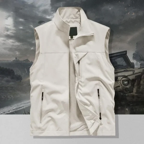 Men Waistcoat Stand Collar Sleeveless Zipper Closure Vest Coat Large Pockets Solid Color Outdoor Fishing Waistcoat Sports Vests