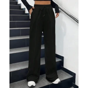 Mia Muse Women's Pants All Season Korean Simple Plain Elastic Natural Waist Wide Leg Full Length Sporty Pants