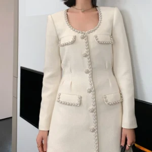 Autumn And Winter New High Waist Luxury Style Beaded Sexy Women Mini Dress Elegant Long Sleeve Short Party Dresses