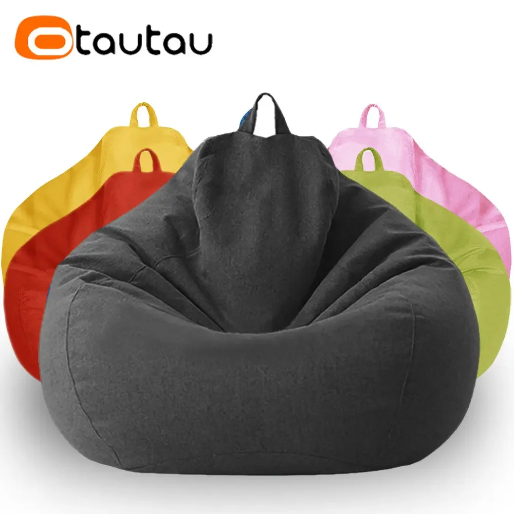 OTAUTAU Filled Bean Bag Sofa with Filler Big Cotton Linen Lazy BeanBag Bedroom Chair Puff Relax Lounge Couch DD002
