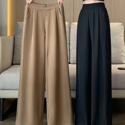 Fashionable High-Waisted Draped Bell Bottoms Women's Pants Casual Straight-Leg Spring Autumn 2023 New Style Trendy Female Suit P