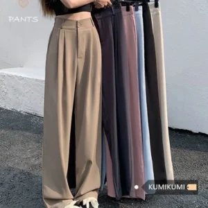 Black Suit Trousers for Women Elastic Waist Slim Casual Pants Loose Women's Wide Leg Pants High Waist Drape Trousers