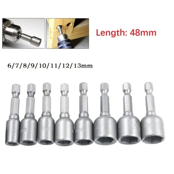 6-13mm Socket Magnetic Nut Screwdriver 1 4 Hex Shank Overall Length 48mm Electric Drill Bit Chrome Vanadium Steel Tools