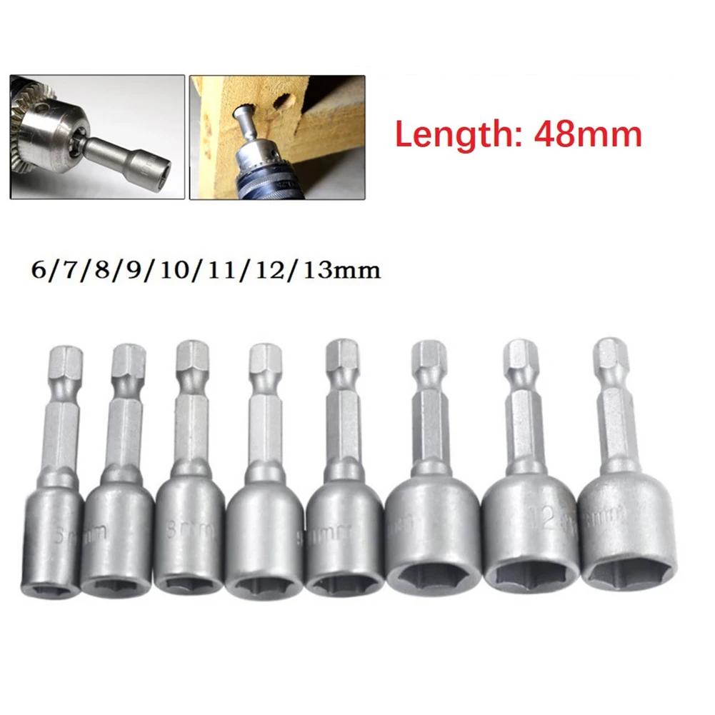 6-13mm Socket Magnetic Nut Screwdriver 1 4 Hex Shank Overall Length 48mm Electric Drill Bit Chrome Vanadium Steel Tools