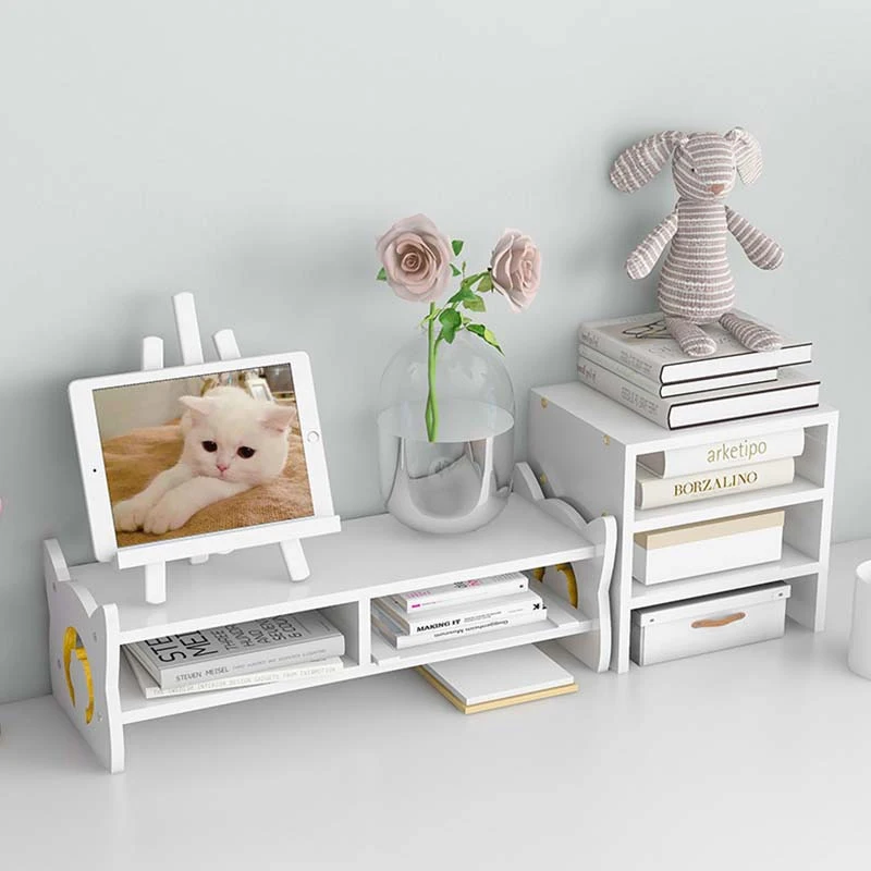 Double-Deck Cute Cat Palm Kitty Head Computer Monitor Riser Holder PC Screen Stand Bracket Desktop Storage Keyboards Mouse - Image 2