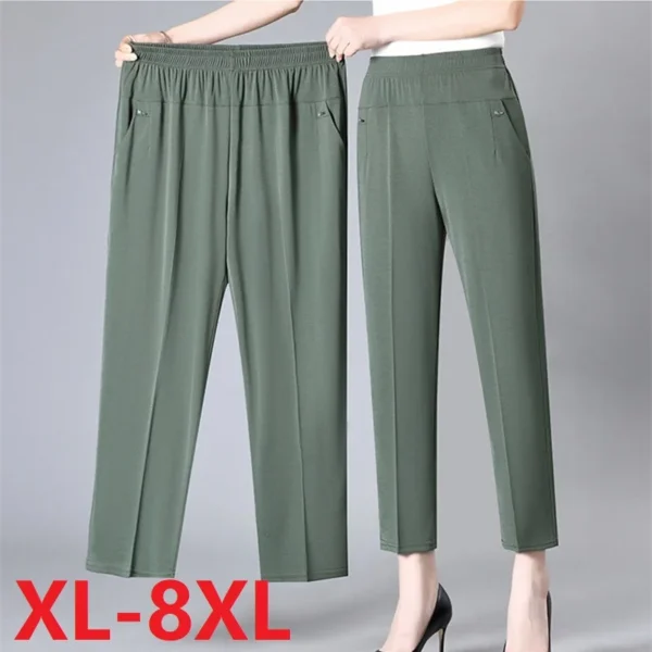 Middle Aged Women's Pants 2023 New Summer Thin High Waiste Elastic Loose Straight Pants Female Casual Trousers 5XL 6XL 7XL 8XL