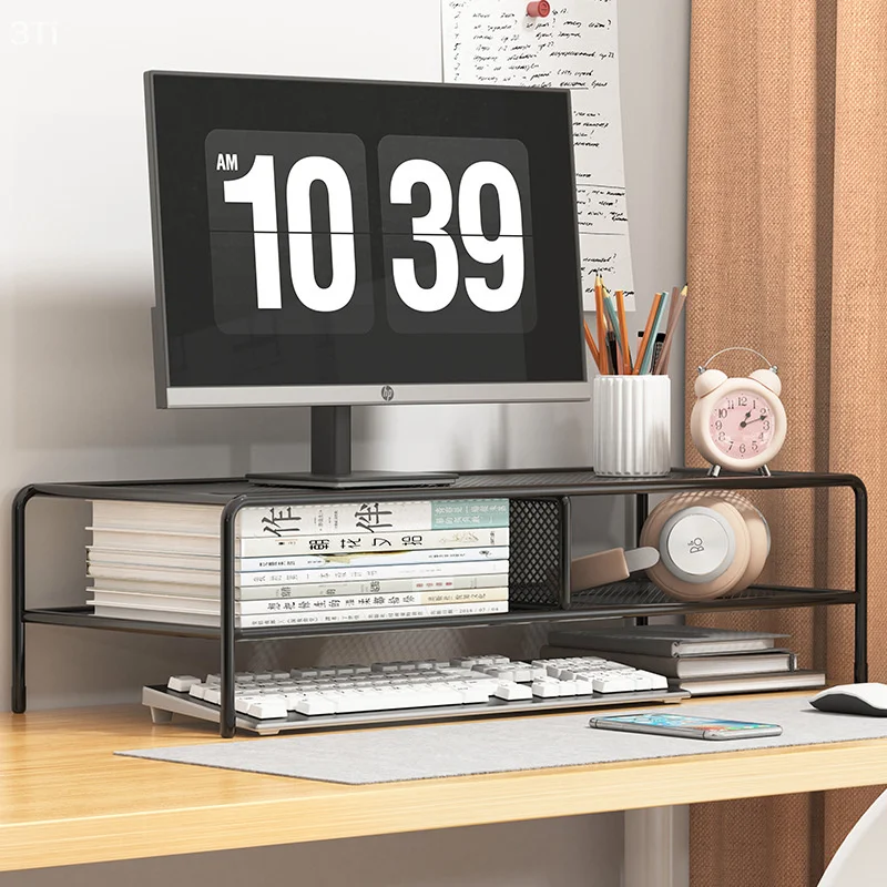 Dual Deck Computer Monitor Rising Holder PC Screen Stand Bracket Desktop Keyboard Mouse Laptop Storage Organizer Riser Shelf - Image 2