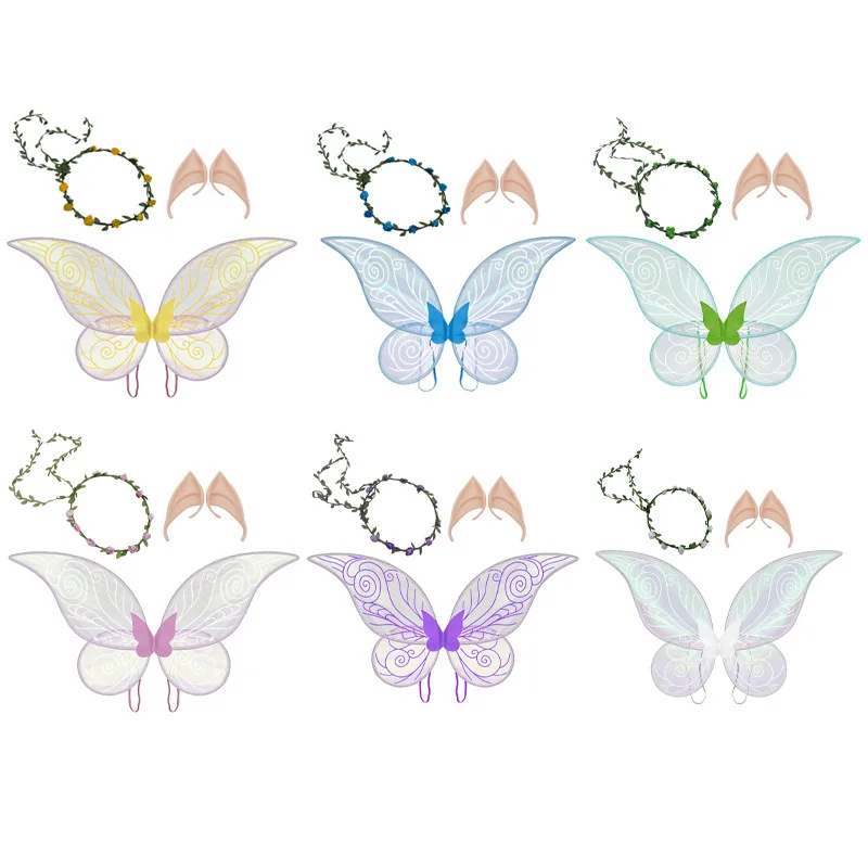 Colorful Butterfly Wings Angel Fairy Wings Flower Headband Fairy Ears Baby Shoot Accessories Children Party Props Creative Props