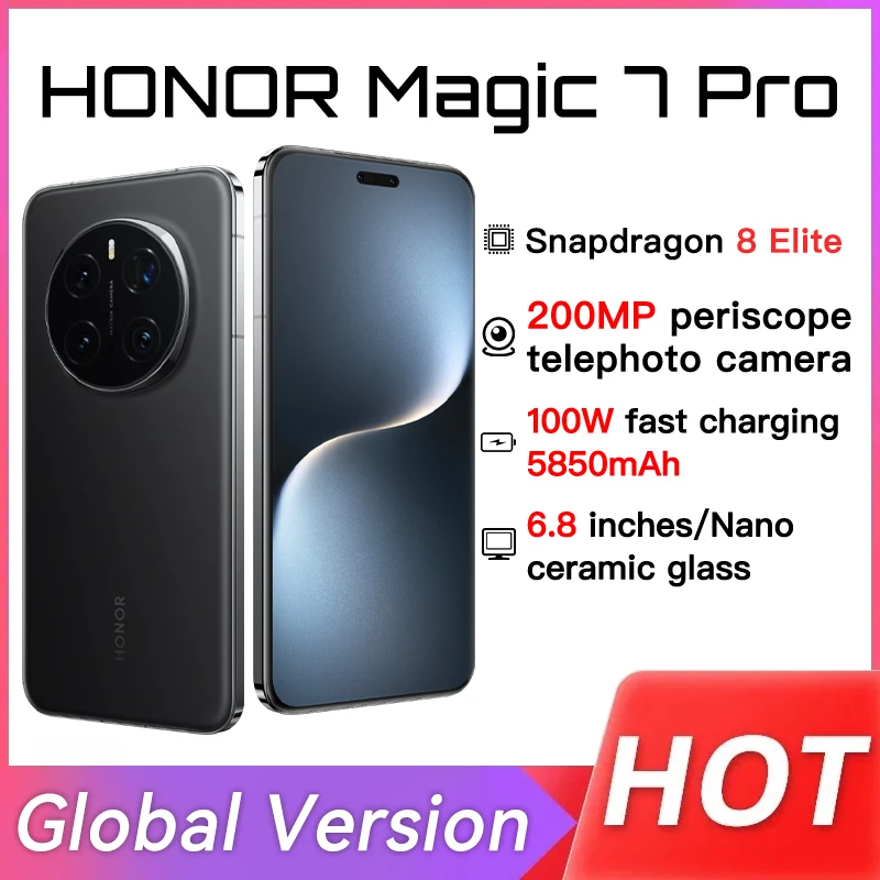 HONOR Magic7 Pro Global Version 5G Smartphone Snapdragon 8 Elite 6.8'' 120Hz OLED Screen 5850mAh100W Fast Charging 80W Wireless