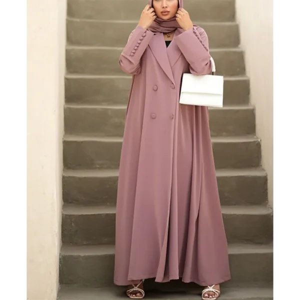 High Quality Solid Color Women Long Jacket One Piece Female Daily Double Breasted Coat Formal Ankle Length Blazer Arabic Robe