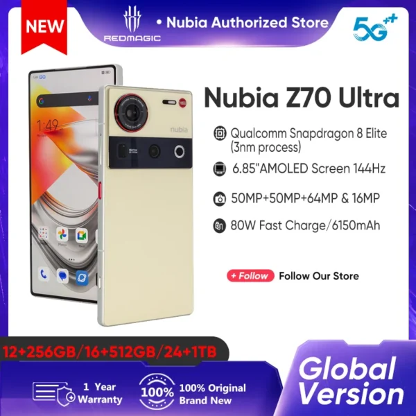 Global Version Nubia Z70 Ultra NX733J 5G Smartphone Snapdragon 8 Elite 6.85" 144Hz AMOLED Display 6150mAh 80W Fast Charge IP69