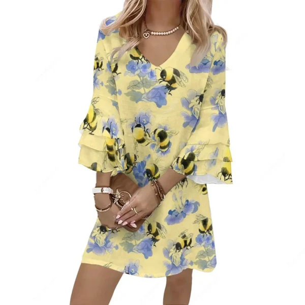 Jumeast Women's Floral Bee Casual Elegant Dress Sexy Tropical Hawaiian Print with Cute Dog Skirt Y2K Cottagecore Style Clothing