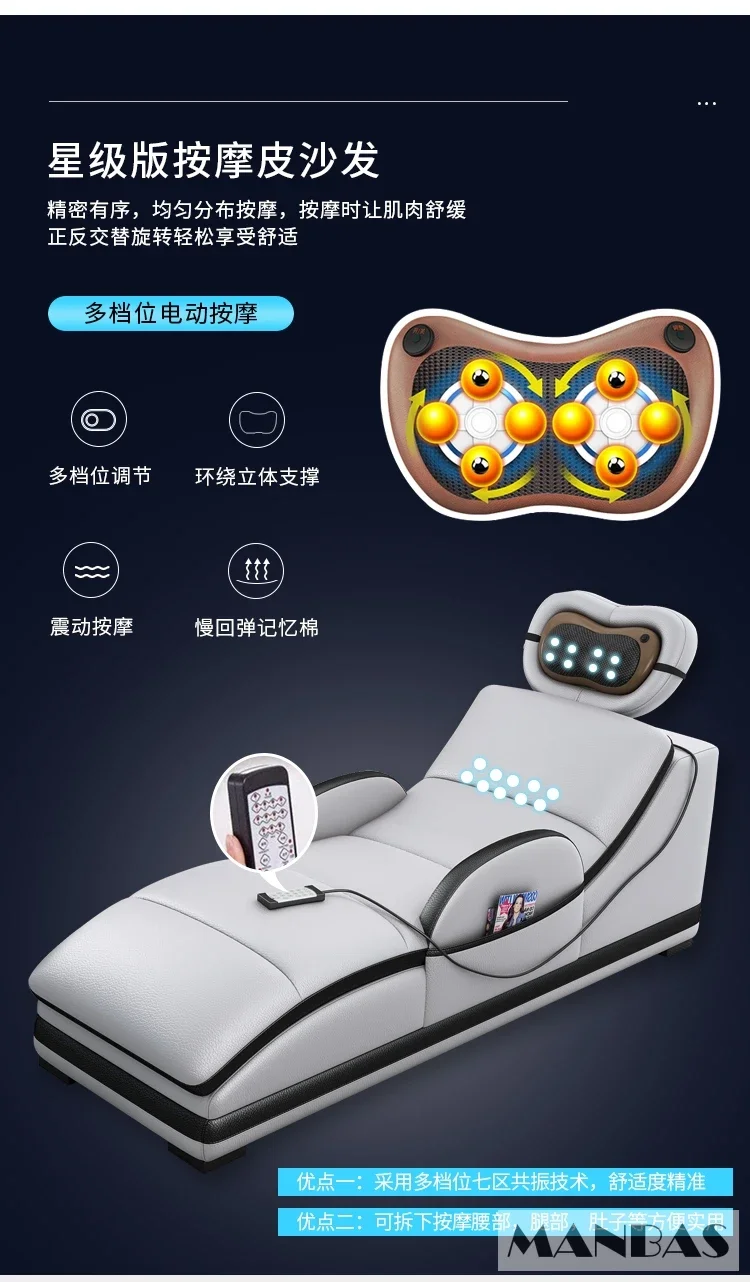 MANBAS Luxury Genuine Leather Sectional Sofa with Adjustable Headrests, Projector, Speaker and Storage for Living Room Couch - Image 5