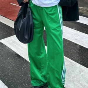 Women Y2k Wide Leg Track Pants Baggy Side Striped Joggers Sweatpants Elastic Waist Color Block Parachute Pants with Pockets